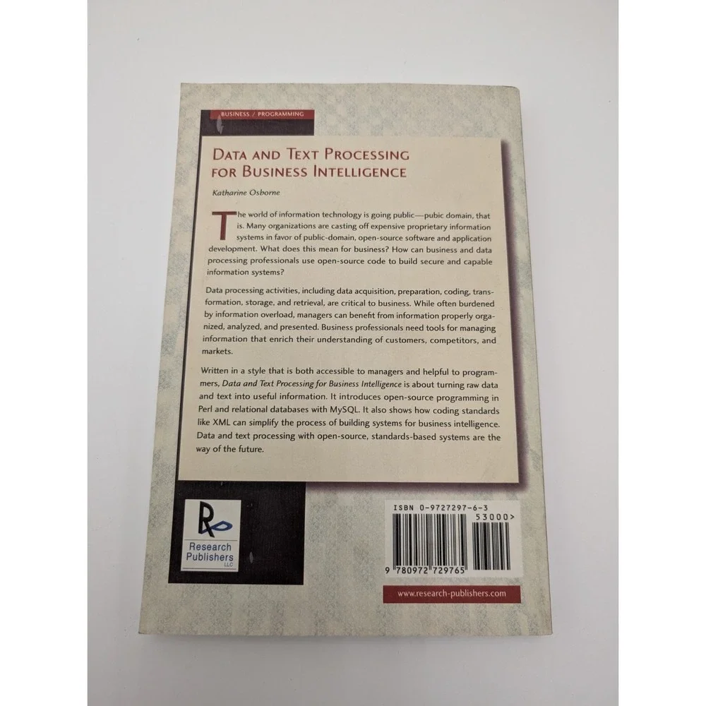 Data And Text Processing For Business Intelligence Katherine Osborne Paper Back